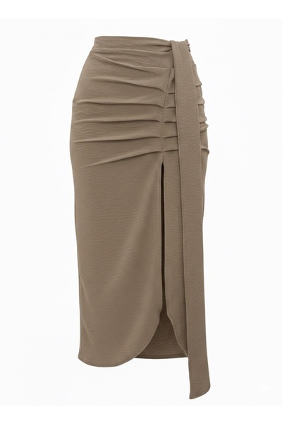 BY SE'MAS WEAR PREMİUM DRAPELİ YIRTMAÇLI KUŞAKLI KETEK KARIŞIMLI ETEK