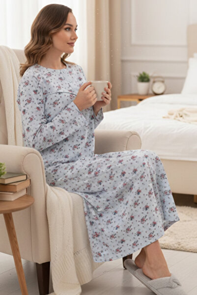 big mama Women's Plus Size Nightgown Long Sleeve Cotton Floral Mother Oversiz...