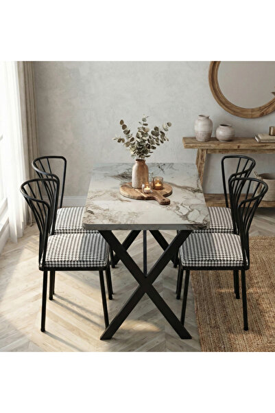 MRVHOMEE 70 x 110 cm Modern Mutfak Masa Takımı - GRİ MERMER GÖRÜNÜMLÜ