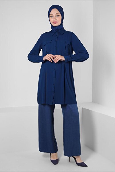 Alvina قميص بأزرار وطية صدر السترة 43855