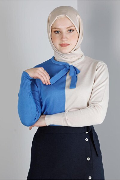 Alvina COLLAR TIE TWO COLOR KNITWEAR SWEATER 43187