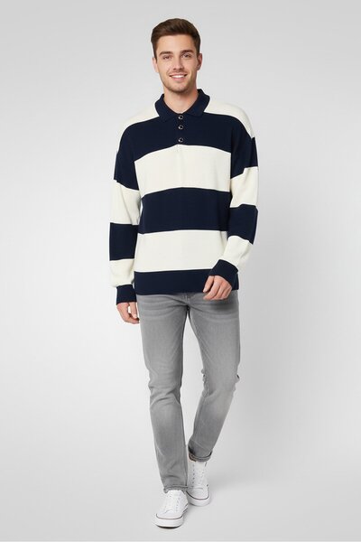 Gant Men Spread Collar Ribbed Long Sleeve Sweater, Multicolor
