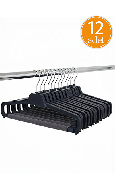 Koçyiğit Plastik Pantolon Askısı Siyah - Süngerli - 12'lı