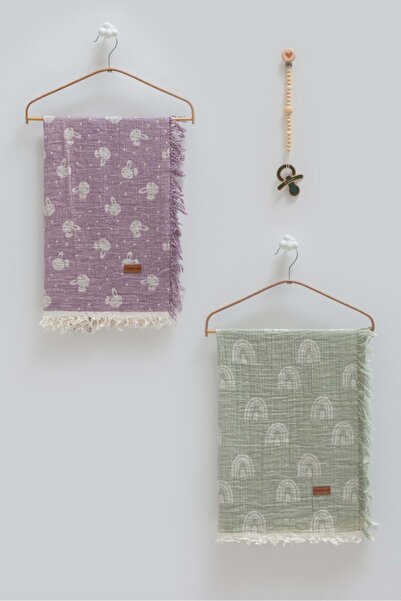 Caramell طقم بطانية موسلين مزدوجة أساسية مع حامل لهاية - 3 قطع - 100×120 سم ب...