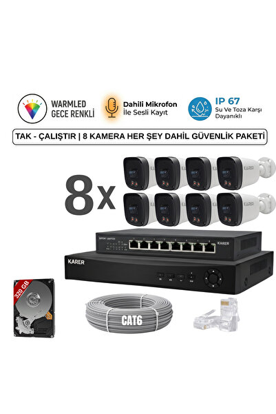 KARER 8'li ULTRA HD Serisi 5MP IP Kamera Paketi: Sesli & Renkli Gece Görüşlü ...