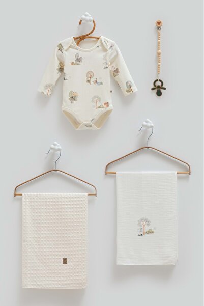 Caramell طقم بطانية مزدوجة أساسية معبأة في صندوق مع حامل مصاصة - 85×90 سم بيج