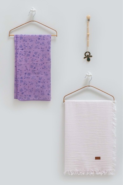 Caramell Basic Double Muslin Blanket Pacifier Hanger Triple Boxed Set-100X120...
