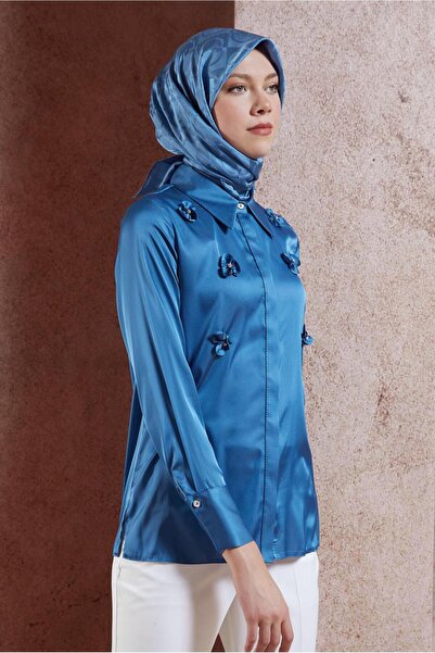 Alvina Satin Blouse - Flower Detailed, Model 44632