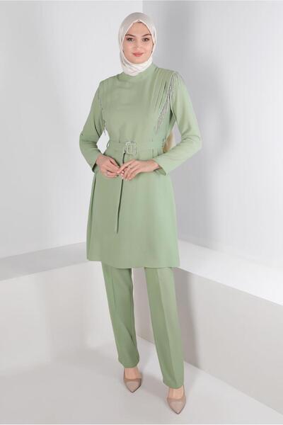 Alvina Double Pants with Stone-Set Tassel Detail Belt. Team 30288