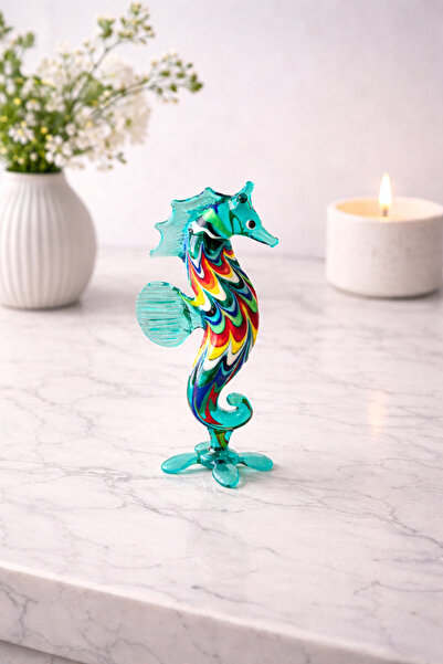 ADAMODART Renk Geçişli Denizatı Murano Cam Biblo - Su Mavisi