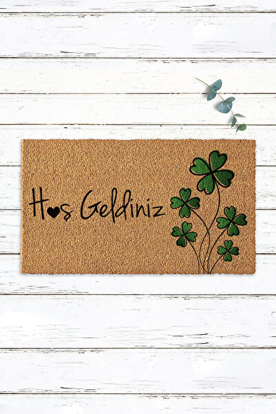 Paspas Yap Hoşgeldiniz Yazılı Yeşil Yonca Tasarımlı Kapı Paspası Koko Paspas ...