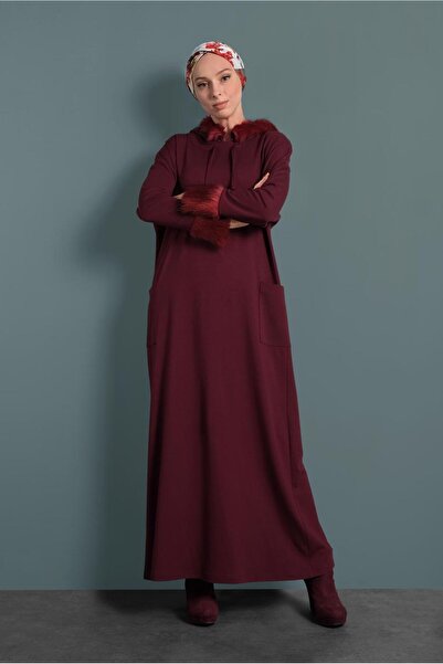 Alvina Hooded Fur Detailed Dress 40412