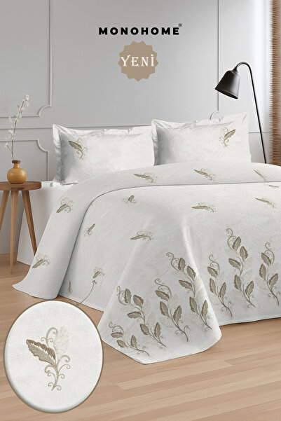 MonoHome Вишитий 100% бавовняний жакардовий двоспальний комплект покривала / ...