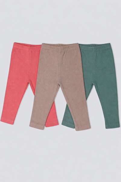 Pinklime Jr. Kaşkorse 3'lü Set Bebek Esnek Tayt-Mercan Vizon Yeşil