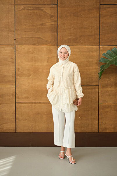 LOCCO Dantel Detay Gömlek Krem