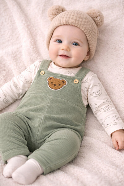 popshops baby Kadi?fe Salopet Kazaklı Unisex Bebek Tulum 3-6/6-9/9-12/12-18 Ay