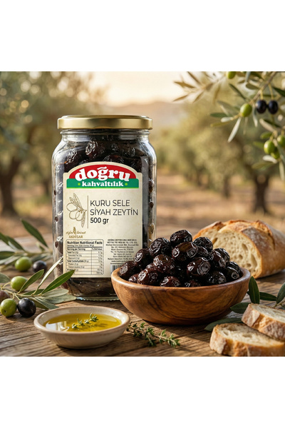 Orta Boy Yağlı Siyah Sele Zeytin 500 gr (291-320 Kalibre) Doğal Salamura