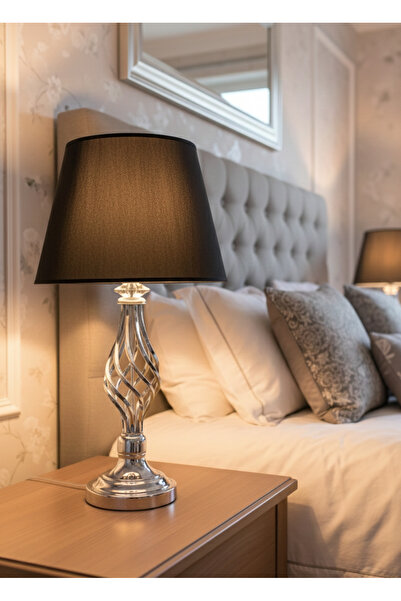 365GUNSERİSONU Silver Gray Rustic Twisted Stone Metal Leg 30-Piece Black Fabr...