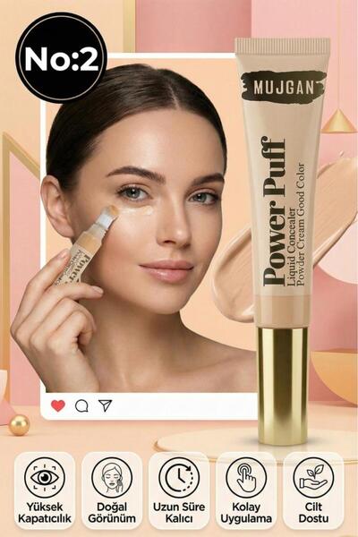 MUJGAN Power Puff Sünger Uçlu Likit Kapatıcı– Yüksek Kapatıcılık, Doğal Görün...