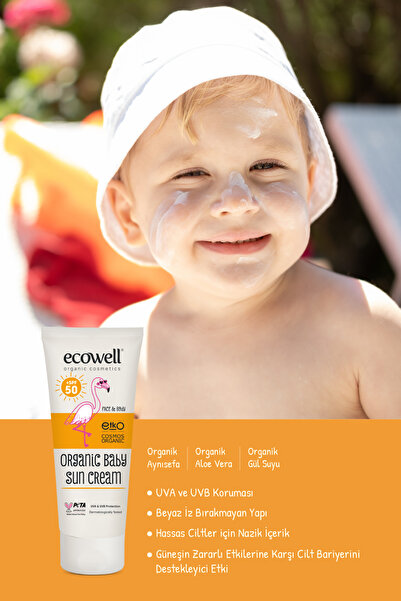 Ecowell Organik Bebek Güneş Kremi Spf 50, Vegan Sertifikalı, Mineral Filtre, UVA & UVB Yüksek Koruma 110gr