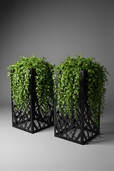 Adowan Modern Siyah Metal Saksı Standı – Loft Tarz Bitki Sehpası