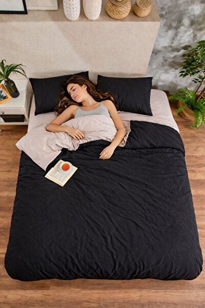 Publin Home Black and Beige Double Duvet Cover Set