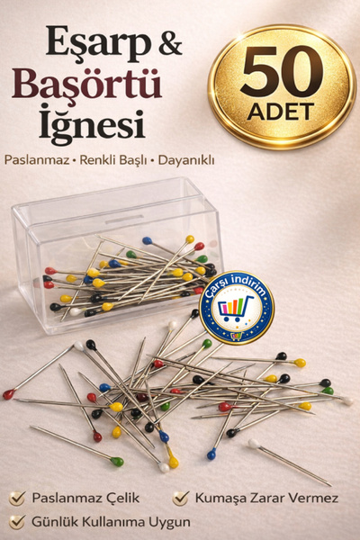 nistabolje 50 Adet 1 Kutu Eşarp İğnesi Başörtü İğnesi Renkli Tesettür Türban ...