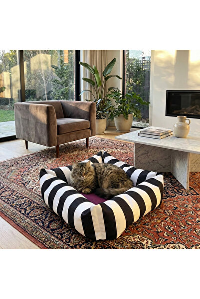 Lüks Kare Zebra Desen Kedi Köpek Yatağı