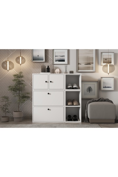 Nettrends Rafli Düser Kapakli Dolapli Ayakkabilik Beyaz 100 Cm Ayk-1048-ç