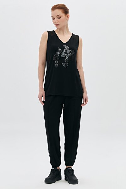 DAIDO Payeti Baskılı Taşlı Omzu Sifon Garnili Atlet