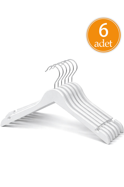 Premium Kalite 6'lı Plastik Elbise Askısı - Beyaz