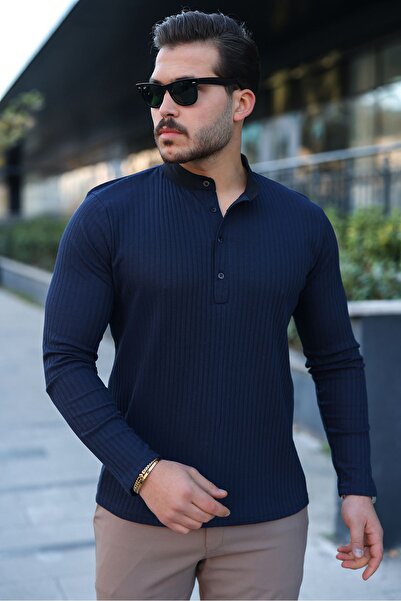 masso Pulover pentru bărbați din material reiat țesături cu guler și nasturi