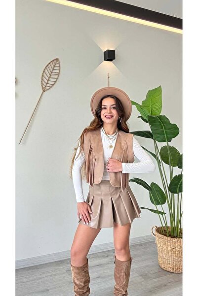 Maxi modena Tassel Detailed Modern Vest – Strong and Free-Style – Mink