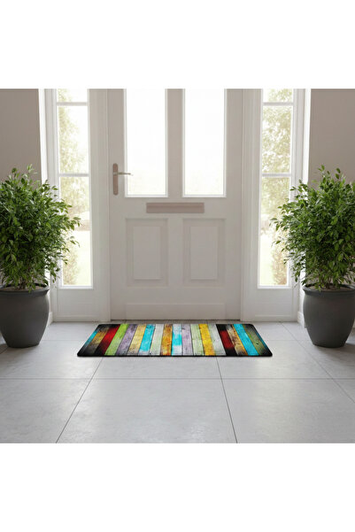 esnature سجادة باب أمامية خشبية ملونة مقاس 45 × 70 سم