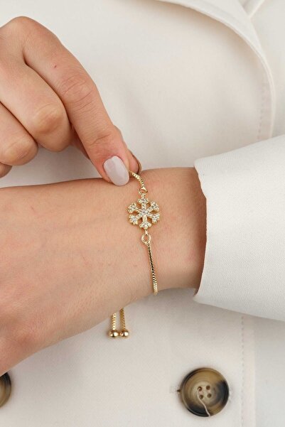 Jack Ferrero Yellow Plated Snowflake Zircon Stone Adjustable Women's Bracelet
