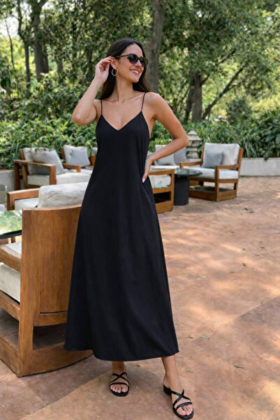 oshebu Askısı Ayarlanabilir Pamuklu Yazlık Kadın Uzun Elbise