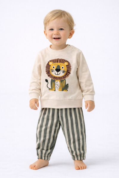 dinamik çocuk طقم أولاد رضيع بنقشة الأسد من الأعلى والأسفل مكون من قطعتين موس...