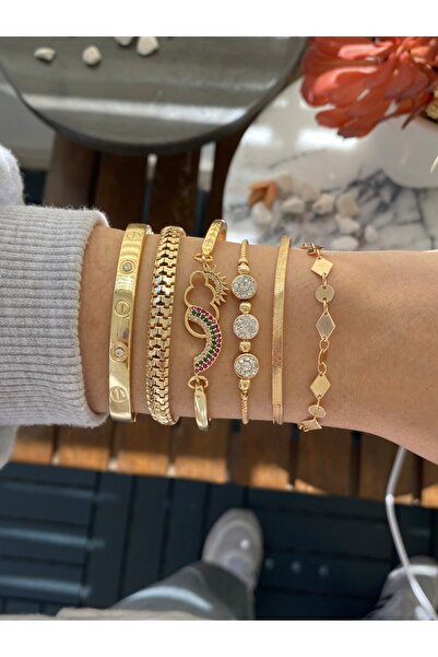 Jenny Daphne Kadın Altın Kaplama Bileklik 5 Li Set
