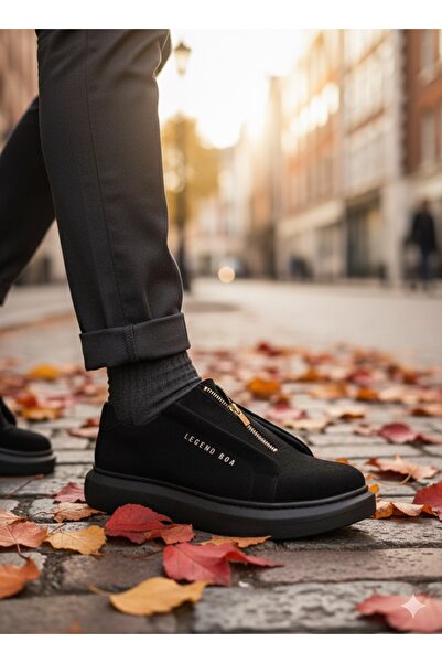 BOA BA0310 Černé černé pánské boty se silnou semišovou vysokou podrážkou na zip