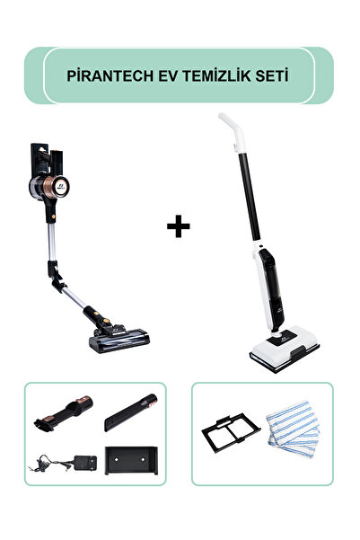 PiranTech ES-511 Katlanabilir Şarjlı Süpürge & CB702 Buharlı Mop | Halı ve Se...