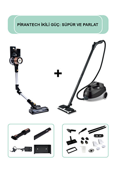 PiranTech ES-511 Katlanabilir Şarjlı Süpürge & CB-107C Çok Fonksiyonlu Buharl...
