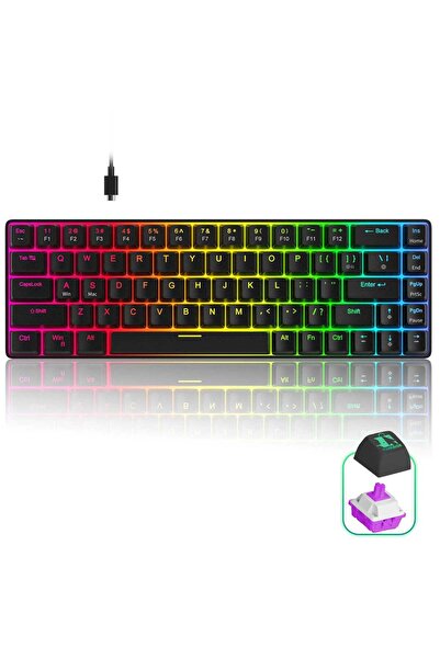 Timebox Tastatură mecanică de gaming, iluminare din spate neagră 60%, comutat...