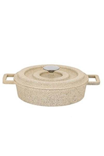 LAVONNI Elexsus 26 cm Cast Granite Flat Pot with Cappuccino Cast Cover Non-Stick