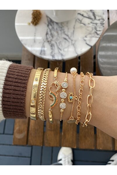 Jack Ferrero Kadın Altın Kaplama Faturalı Bileklik 5 Li Set