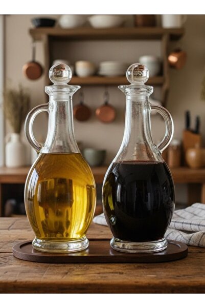 Rembox طقم وعاء زيت بمقبض وحامل من الخيزران - طقم من 2 وعاء زيت بسعة 500 مل م...