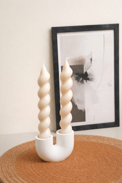 LUMİNA 2 Li Italyan kalın  Burgulu Krem rengi  Şamdan Mumu