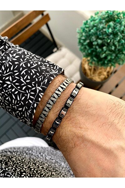 Jack Ferrero Combined Hematite Stone Macrame Hand Knitted Men's Bracelet