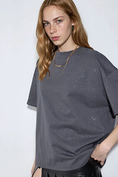 Hiccup Μπλουζάκι BUSEM με κοντό μανίκι και λαιμόκοψη ποδηλάτου με λάμψη