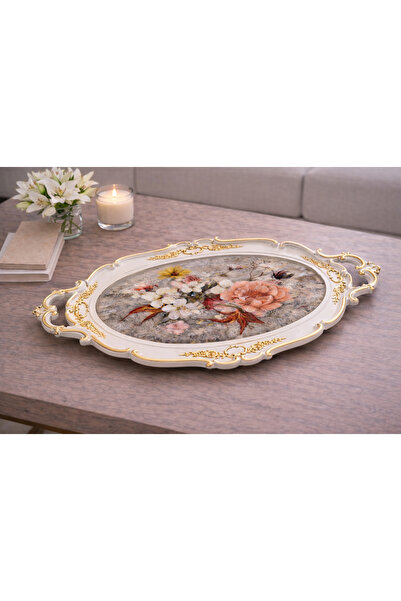 Zucci Hürrem Çiçek Desenli Lüx Sunum Tepsisi | Toprak - Dekoratif Servis Teps...