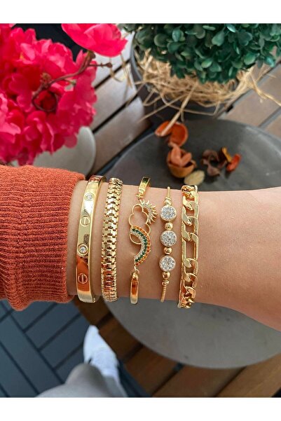 Jenny Daphne Orijinal Kadın 5 Li Altın Kaplama Bileklik Faturalı Renk Atmaz G...